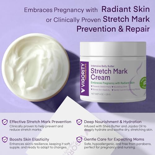 Stretch Mark Cream For Pregnant Women: Belly Butter For Expecting Moms - Moisturizing Lotion For Skin Elasticity - Maternity Skin Care Cream - 4 Oz