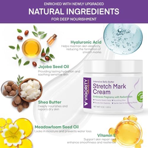 Stretch Mark Cream For Pregnant Women: Belly Butter For Expecting Moms - Moisturizing Lotion For Skin Elasticity - Maternity Skin Care Cream - 4 Oz