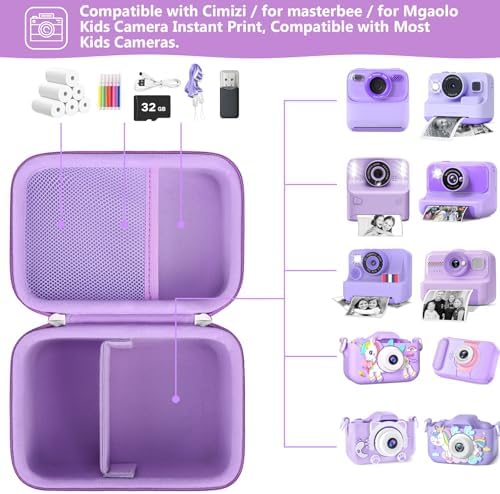 Supmay Hard Carrying Case For Cimizi/for Masterbee/for MgaoLo/for PHNIXGAM/for Yosfeng/for Pussan/for CIMELR Kids Camera Instant Print Storage Case With Mesh Pocket For Roll Printing Papers Purple
