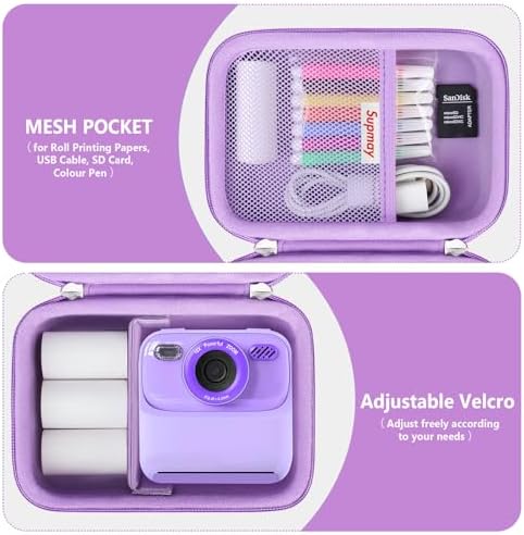 Supmay Hard Carrying Case For Cimizi/for Masterbee/for MgaoLo/for PHNIXGAM/for Yosfeng/for Pussan/for CIMELR Kids Camera Instant Print Storage Case With Mesh Pocket For Roll Printing Papers Purple