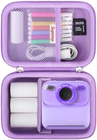 Supmay Hard Carrying Case for Cimizi/for masterbee/for MgaoLo/for PHNIXGAM/for Yosfeng/for Pussan/for CIMELR Kids Camera Instant Print Storage Case with Mesh Pocket for Roll Printing Papers Purple
