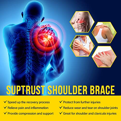 Suptrust Shoulder Brace For Men And Women: Shoulder Stability Support Brace Adjustable Fit Sleeve Wrap - Relief For Shoulder Injuries And Tendonitis - One Size Regular