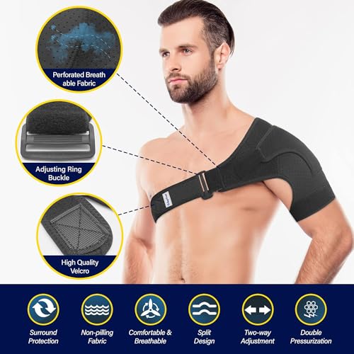 Suptrust Shoulder Brace For Men And Women: Shoulder Stability Support Brace Adjustable Fit Sleeve Wrap - Relief For Shoulder Injuries And Tendonitis - One Size Regular