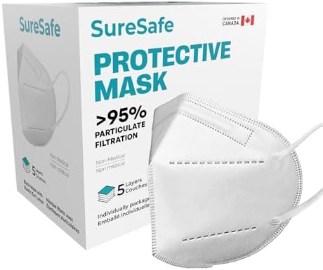 SURESAFE 20 Pack White Face Masks - 5 Ply Masks Disposable Disposable Masks Adult With Adjustable Ear Loops & Nose Bridge Dust Mask Disposable face mask