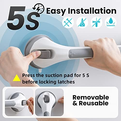 TAILI Shower Suction Cup Grab Bar Bathtubs Handrails For Seniors Elderly No Drilling Waterproof Grey 2 Pack 16 Inch