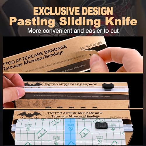 Tattoo Aftercare Bandage Roll Second Skin Tattoo Bandage With Sliding Cut 6" X 2.2 Yard Second Skin Protection Transparent Film Waterproof Breathable Stretch Adhesive Cover Tattoos Supplies