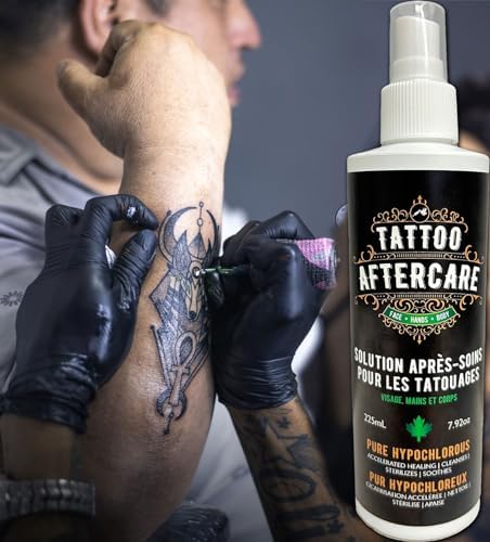 Tattoo Aftercare Spray - Made With Hypochlorous Acid - Moisturizing + Ink Hydration - Promotes Soothing + Relief & Hypoallergenic - Alcohol Free Cleansing Spray - 225ml