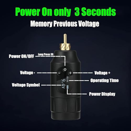 Tattoo Battery Power Supply RCA Spare Portable Rechargeable Motor For Tattoo Pen Rotary Tattoo Machine Permanent Makeup Equipment (OLED - Black)