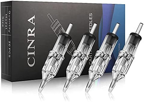Tattoo Cartridge Needles CINRA 20Pcs Tattoo Needles 1207RL Disposable Tattoo Needle Cartridges #12 Standard Round Liner Cartridge Tattoo Machine Needles for Tattoo Beginners and Tattoo Artists