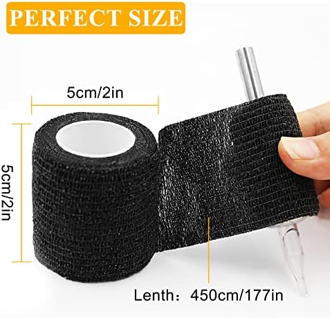 Tattoo Grip Tape - Ruicoo 4pcs Tattoo Grip Wrap Cover Disposable Tape Self-adhesive Bandage 2"x 5 Yards Black Tattoo Grip Tape For Tattoo Machine