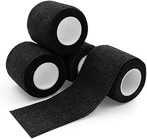 Tattoo Grip Tape - Ruicoo 4pcs Tattoo Grip Wrap Cover Disposable Tape Self-adhesive Bandage 2"x 5 Yards Black Tattoo Grip Tape for Tattoo Machine