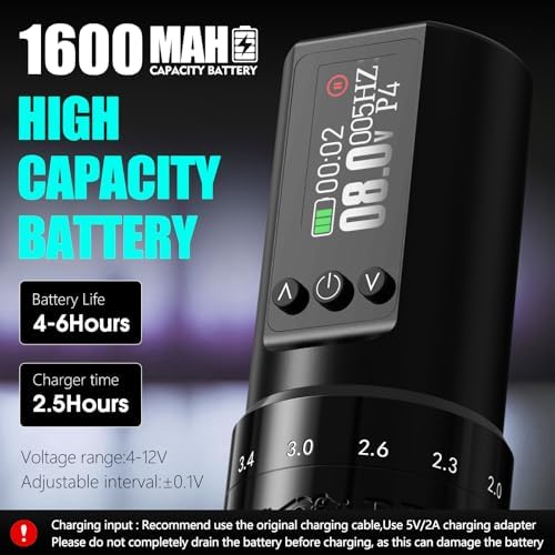 Tattoo Gun Kit Complete Wireless Tattoo Machine Kit Kiss Of Dragon V1 Rotary Adjustable Stroke Tattoo Pen With 1600 MAh Cordless Battery Tattoo Cartridge Needles Set For Beginners