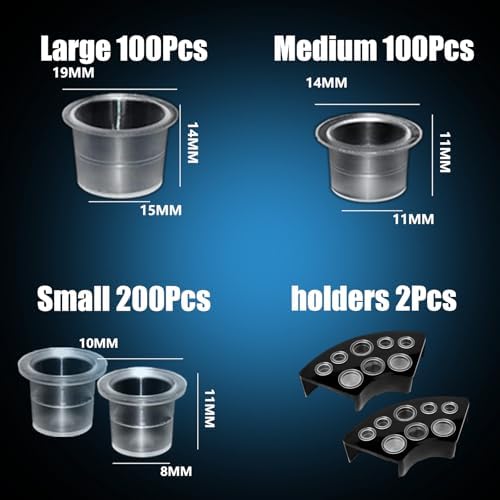 Tattoo Ink Caps Cups Holder -MIUXIA 402Pcs Mixed Size Tattoo Ink Cups Caps Small Mediun Large Tattoo Pigment Caps Cups With Wide Cup Edge Tattoo Ink Set Tattoo Supplies