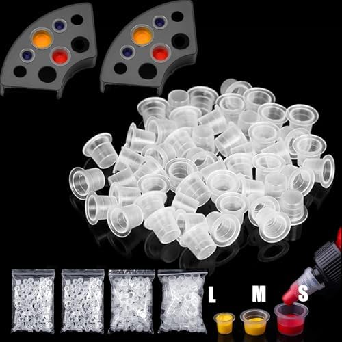 Tattoo Ink Caps Cups Holder -MIUXIA 402Pcs Mixed Size Tattoo Ink Cups Caps Small Mediun Large Tattoo Pigment Caps Cups with Wide Cup Edge Tattoo Ink Set Tattoo Supplies