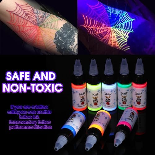 Tattoo Ink Set - Tattoo Inks Pigment Kit Professional Tattoos Fluorescent Ink & Tattooing Equipment For 3D Makeup Beauty Skin Body Art Halloween Supplies (1/2 Oz (15 Ml) 8Color)