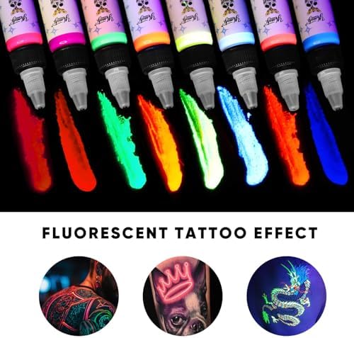 Tattoo Ink Set - Tattoo Inks Pigment Kit Professional Tattoos Fluorescent Ink & Tattooing Equipment For 3D Makeup Beauty Skin Body Art Halloween Supplies (1/2 Oz (15 Ml) 8Color)