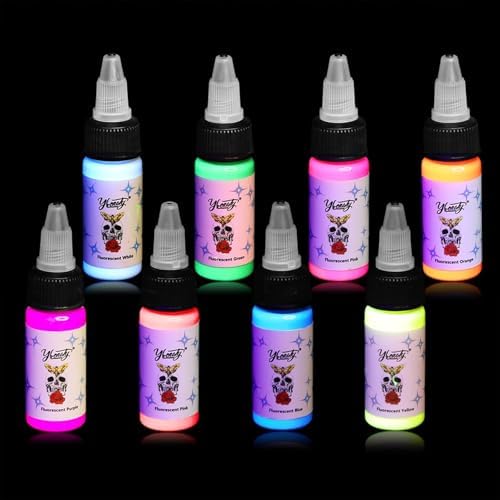 Tattoo Ink Set - Tattoo Inks Pigment Kit Professional Tattoos Fluorescent Ink & Tattooing Equipment for 3D Makeup Beauty Skin Body Art Halloween Supplies (1/2 oz (15 ml) 8Color)