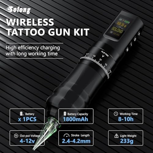 Tattoo Kits Solong Wireless Tattoo Machine Kit 1800mAh Battery LED Display 40PCS Cartridges 15 Tattoo Inks Adjustable Stroke 2.4-4.2mm SLE96EN01S-1