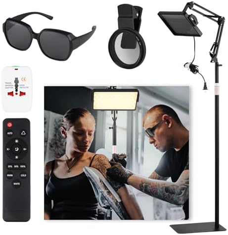 Tattoo Light Kits: Polarized LED Tattoo Work Light with Tattoo Vision Lenses and Extra Frame for Eliminating Shadows High Definition Equipped with 360°Tattoo Lights Stand