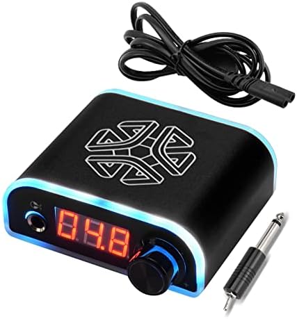 Tattoo Power Supply ATOMUS Digital Power Supply with Cable Foot Pedal Button Colorful Light for Tattoo Machine Pen Liner and Shader Tattoo Machine Power Supply (Black)