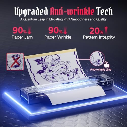Tattoo Stencil Printer With 10pcs Transfer Paper Wireless Thermal Tattoo Transfer Printer Bluetooth Portable Tattoo Kit Machine For Beginners & Artists Compatible With Smartphone & Pad