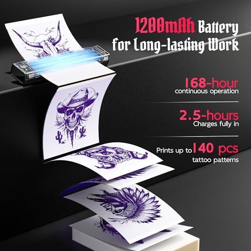 Tattoo Stencil Printer With 10pcs Transfer Paper Wireless Thermal Tattoo Transfer Printer Bluetooth Portable Tattoo Kit Machine For Beginners & Artists Compatible With Smartphone & Pad
