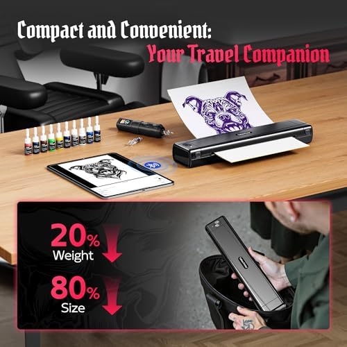 Tattoo Stencil Printer With 10pcs Transfer Paper Wireless Thermal Tattoo Transfer Printer Bluetooth Portable Tattoo Kit Machine For Beginners & Artists Compatible With Smartphone & Pad