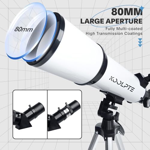Telescope 80mm Aperture 600mm - Astronomical Portable Refracting Fully Multi-Coated High Transmission Coatings AZ Mount With Tripod Phone Adapter Wireless Control Carrying Bag
