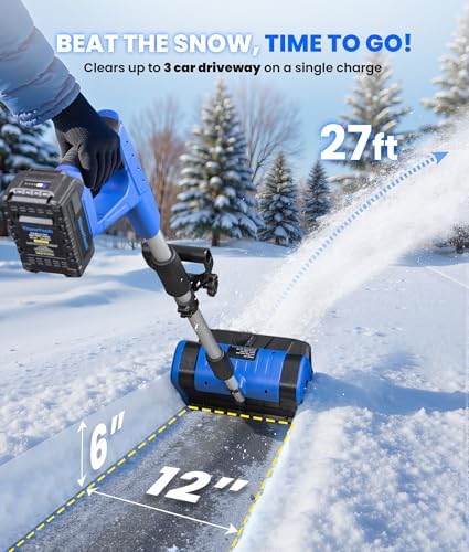 ThawTech Cordless Electric Snow Shovel 21V 12-Inch Adjustable Directional Plate With 4 Ah Battery And Charger Electric Snow Blower For Driveway Steps And Walkways