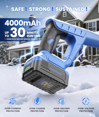 ThawTech Cordless Electric Snow Shovel 21V 12-Inch Adjustable Directional Plate With 4 Ah Battery And Charger Electric Snow Blower For Driveway Steps And Walkways