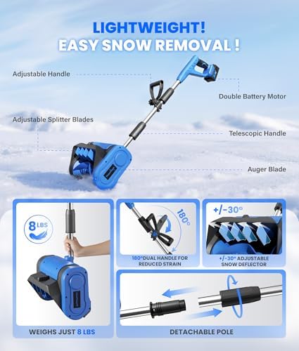 ThawTech Cordless Electric Snow Shovel 21V 12-Inch Adjustable Directional Plate With 4 Ah Battery And Charger Electric Snow Blower For Driveway Steps And Walkways