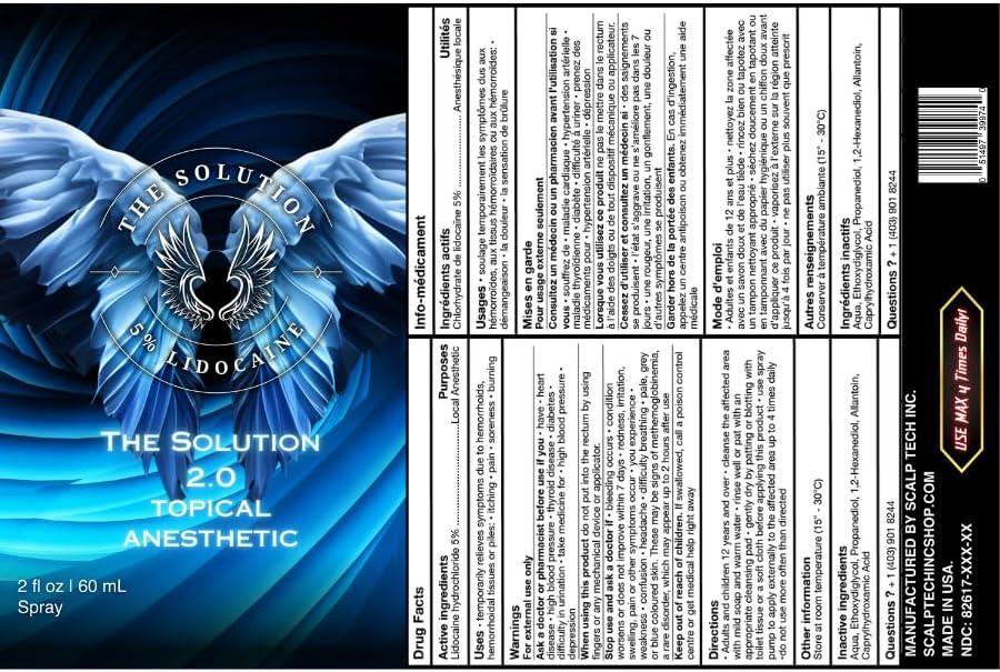 The Solution 2.0 5% Lidocaine Maximum Strength Topical Numbing Spray By Scalp Tech Inc 2 Fl Oz 56 Grams