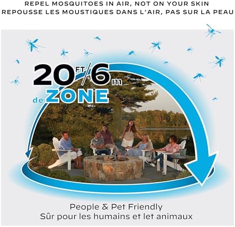 Thermacell Patio Shield Mosquito Repellent E-Series E65X Rechargeable Repeller; 20’ Mosquito Protection Zone; Includes 36-Hour Repellent Refill; No Spray Flame Or Scent; Docking Station