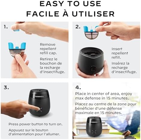 Thermacell Patio Shield Mosquito Repellent E-Series E65X Rechargeable Repeller; 20’ Mosquito Protection Zone; Includes 36-Hour Repellent Refill; No Spray Flame Or Scent; Docking Station