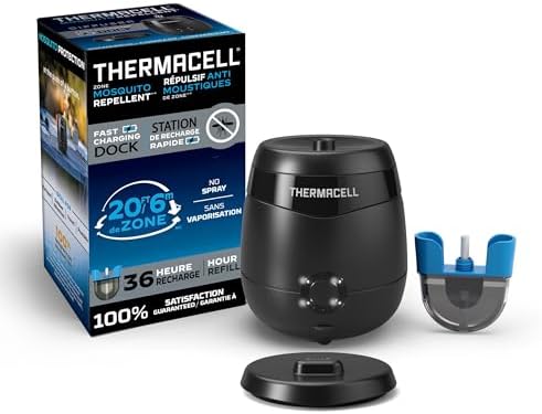 Thermacell Patio Shield Mosquito Repellent E-Series E65X Rechargeable Repeller; 20’ Mosquito Protection Zone; Includes 36-Hour Repellent Refill; No Spray Flame or Scent; Docking Station