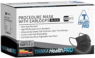 THINKA MASK WITH EARLOOPS (50pcs) - [BLACK]-Medical Mask - Surgical Mask -ASTM Level 1 Mask