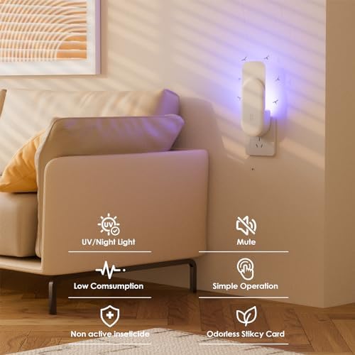 TIENBE Flying Insect Trap 2 In 1 Indoor Plug-in Fruit Fly Trap 2 Trap White And 12 Glue Cards Fruit Fly Traps For Gnat Moth Mosquito Suitable For Every Part Of The Home