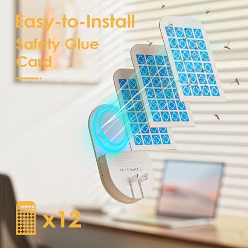 TIENBE Flying Insect Trap 2 In 1 Indoor Plug-in Fruit Fly Trap 2 Trap White And 12 Glue Cards Fruit Fly Traps For Gnat Moth Mosquito Suitable For Every Part Of The Home