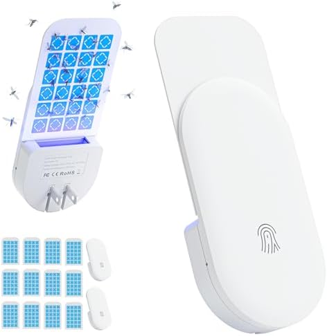 TIENBE Flying Insect Trap 2 in 1 Indoor Plug-in Fruit Fly Trap 2 Trap White and 12 Glue Cards Fruit Fly Traps for Gnat Moth Mosquito Suitable for Every Part of The Home