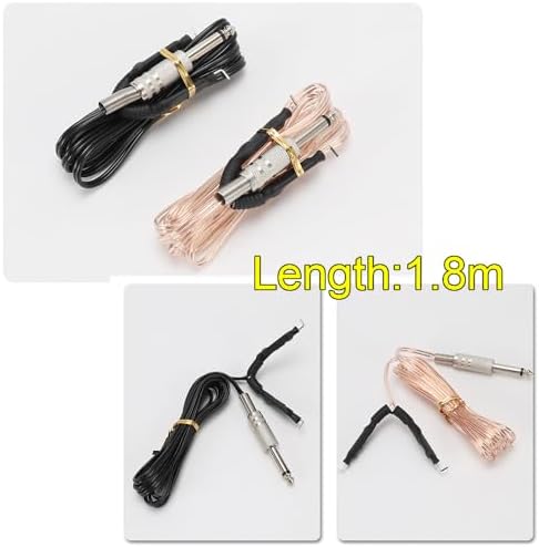TorSor 2 Pack Tattoo Clip Cord 1.8M 6FT Hook Power Supply Line Cable Cords Adapter 6.35mm 1/4 Plug Connection For Tattoo Machine Equipment Gun Spare Parts Accessory Transparent + Black