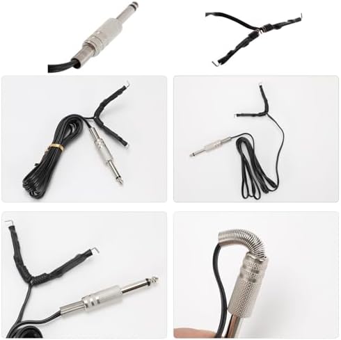 TorSor 2 Pack Tattoo Clip Cord 1.8M 6FT Hook Power Supply Line Cable Cords Adapter 6.35mm 1/4 Plug Connection For Tattoo Machine Equipment Gun Spare Parts Accessory Transparent + Black