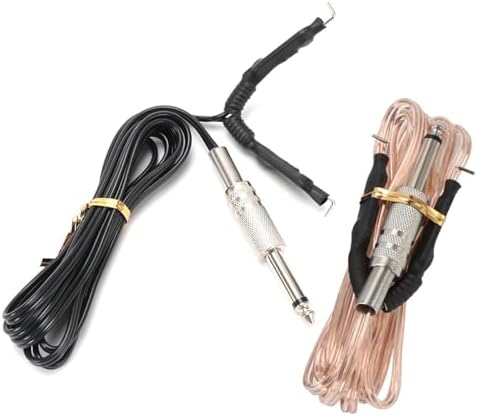 TorSor 2 Pack Tattoo Clip Cord 1.8M 6FT Hook Power Supply Line Cable Cords Adapter 6.35mm 1/4 Plug Connection For Tattoo Machine Equipment Gun Spare Parts Accessory Transparent + Black