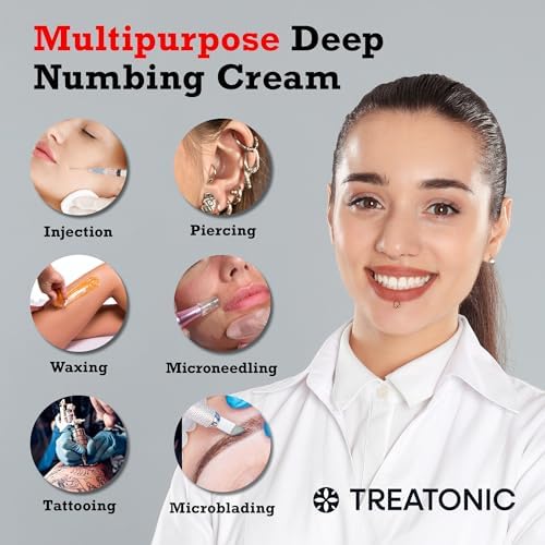 Treatonic Deep Numbing Cream For Piercing Injections & Waxing 6 Hours Maximum Strength Painless Numbing Cream For Injections Fast Tattoo Numbing Cream With Emu Oil And Arnica 50g/1.7floz White