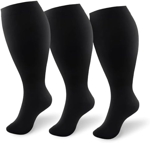 TRIITECH 3 Pair Plus Size Compression Socks for Women and Men 20-30mmHg Wide Calf Knee High Compression Stockings for Circulation