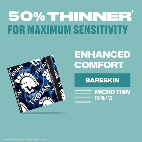 TROJAN BareSkin Condoms 50% Thinner For Natural Skin-to-Skin Feel Premium Lubricated Latex Condoms For Enhanced Sensitivity Intimacy & Trusted Protection 24 Count (Pack Of 1)