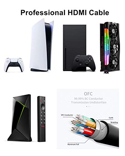 Ubluker 10K 8K 4K HDMI Cable 48Gbps 6.6 FT Certified Ultra High Speed HDMI® Cable 4K 240Hz 144Hz 120Hz 8K60Hz 0.01ms HDR10+ EARC HDCP2.3 Netflix Roku TV PC Monitor Projector PS5 Xbox