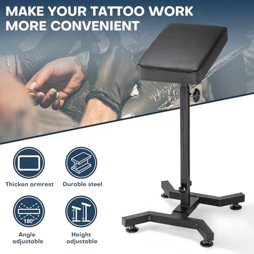 Udefineit Tattoo Armrest Stand Tattoo Legrest 180° Rotation Double Fixed & Adjustable Height Tattoo Arm Rest With Ⅰ Base Structure Strong Stability Arm Rest Stand For Tattooing Studio Salon