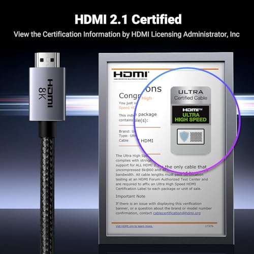 UGREEN 10K 8K HDMI 2.1 Cable 48Gbps 6FT Certified 8K 60Hz 4K 120Hz 144Hz High Speed Gaming Cable Braided Cord EARC HDCP 2.3 Dynamic HDR Compatible For HDTV/PS5/Xbox/SoundBar/RTX3090/Blu-ray
