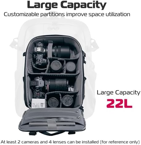 ULANZI Camera Backpack Professional Bag Water-Resistant Photography Camera Case Anti Theft Travel For Photographers Women Men DSLR Mirrorless Camera Lens Tripod Holder 16 Inch Laptop Black 22L