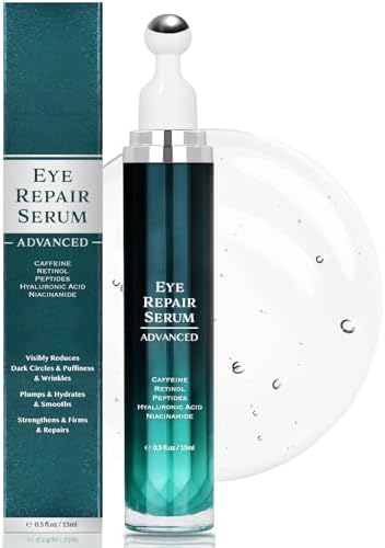Under Eye Cream for Dark Circles and Puffiness Eye Serum with Caffeine Retinol Peptides & Hyaluronic Acid